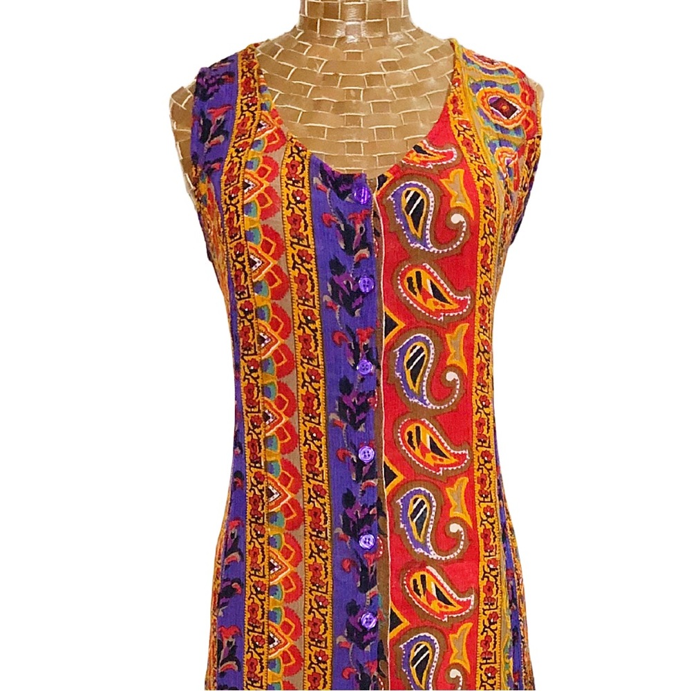 Vintage Button Down Mixed Patterned Maxi Dress